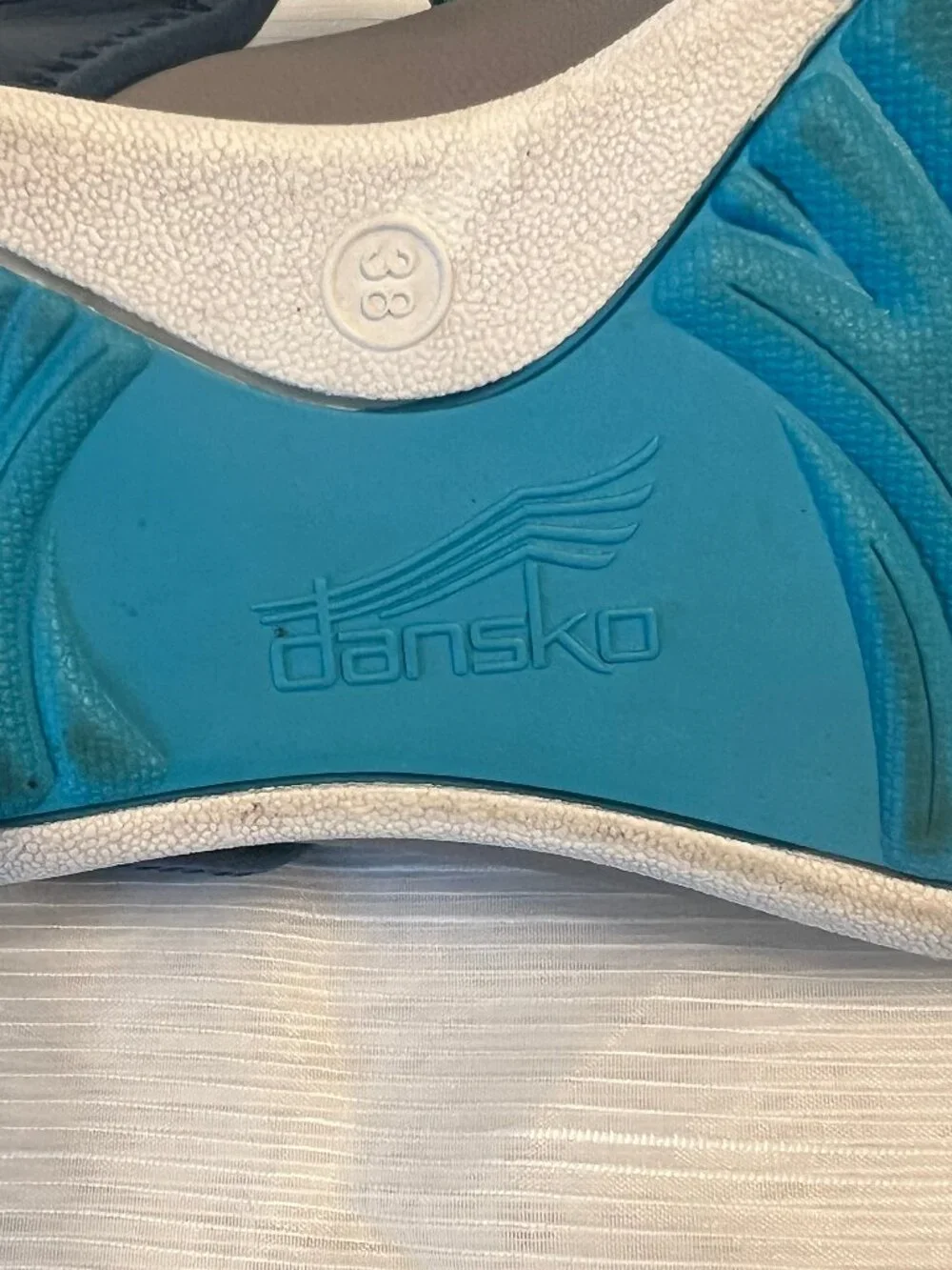 Dansko Katy Blue & Gray Leather Slip On Flip Flop Sandals - Picture 10 of 15